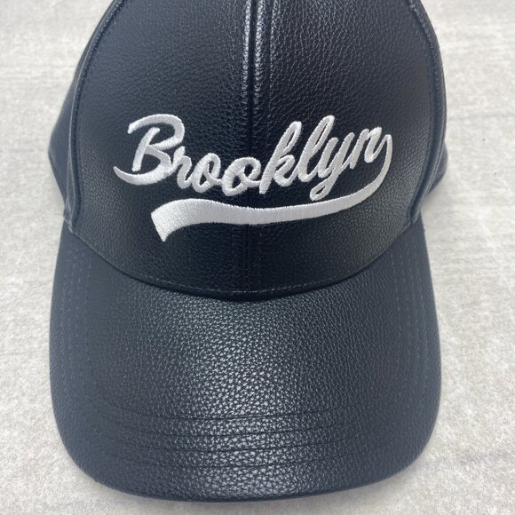 Brooklyn New York Baseball Cap Adjustable Hat Embroidered Logo Faux Leather - Picture 7 of 16